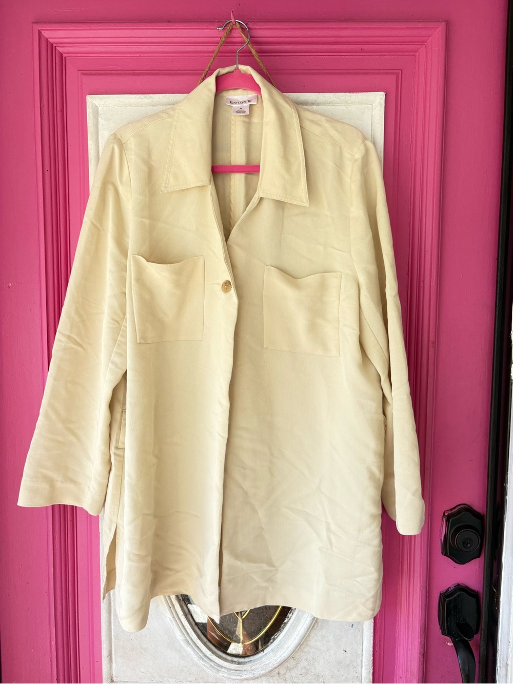 TravelSmith Cream Lightweight Button-Front Trench Coat